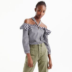 J. Crew Striped Off-the-Shoulder Tie-Neck Top
